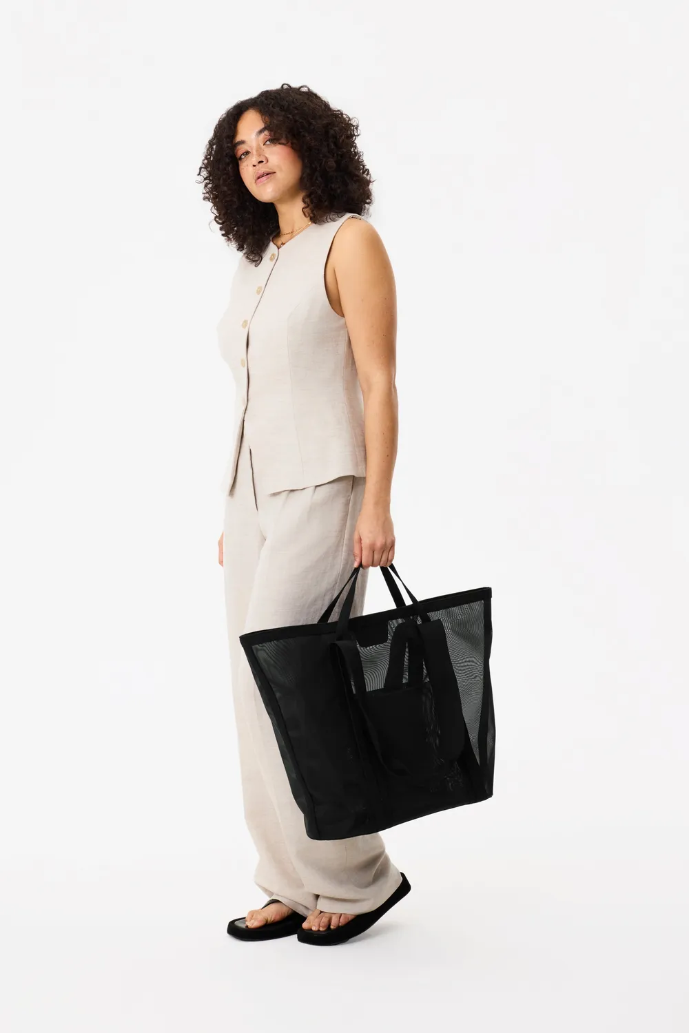 Beis Mesh Beach Tote Borsa Mare Nera Traforata