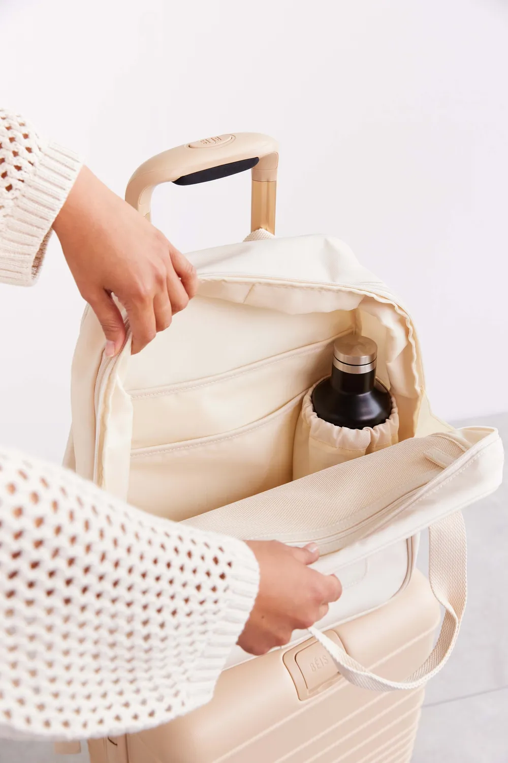 Beis Expandable Backpack zaino beige estensibile