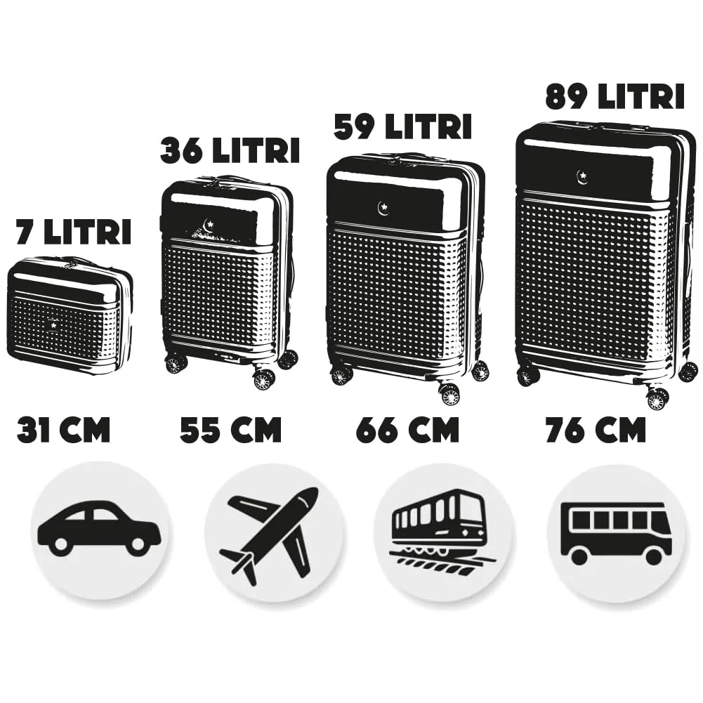 Provitera set 4 valigie ABS black beauty case trolley