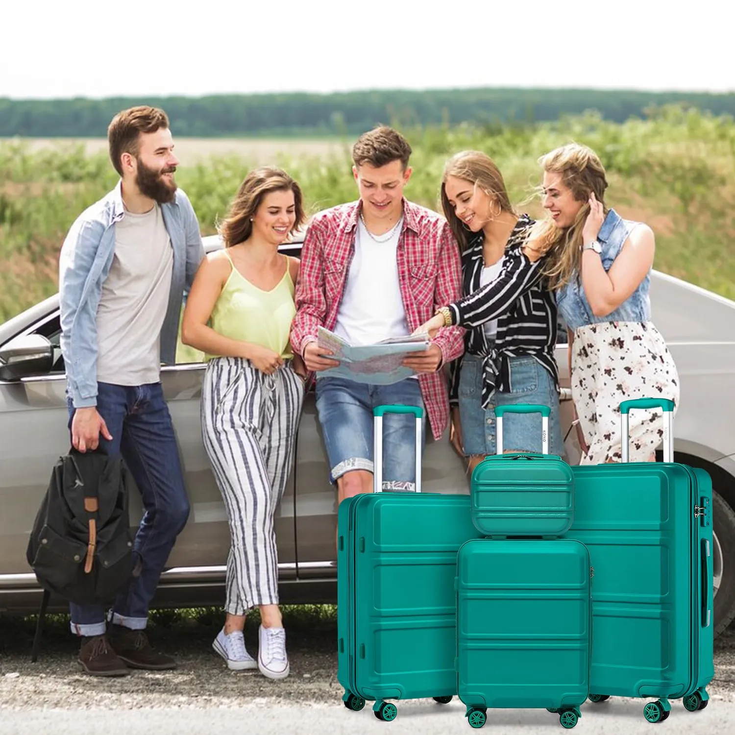 Kono set valigie 4 pezzi ABS turchese trolley TSA beauty