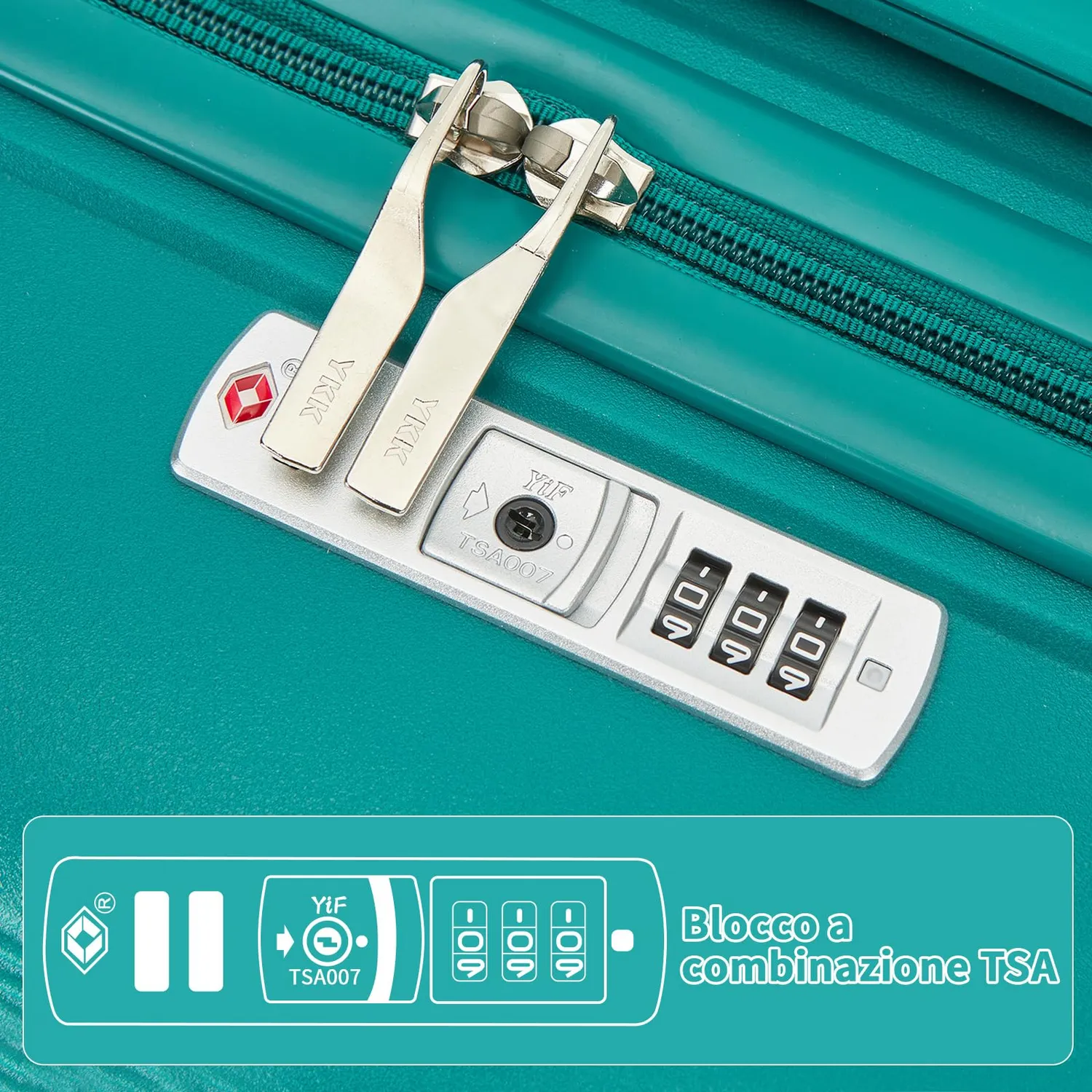 Kono Set 3 Valigie Trolley 55/65/76cm Turchese Rigide PP