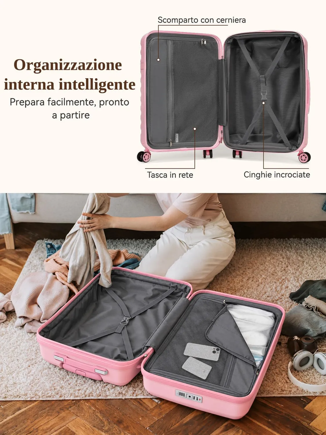 Kono 20 Trolley bagaglio a mano rosa 55x40x20 rigido