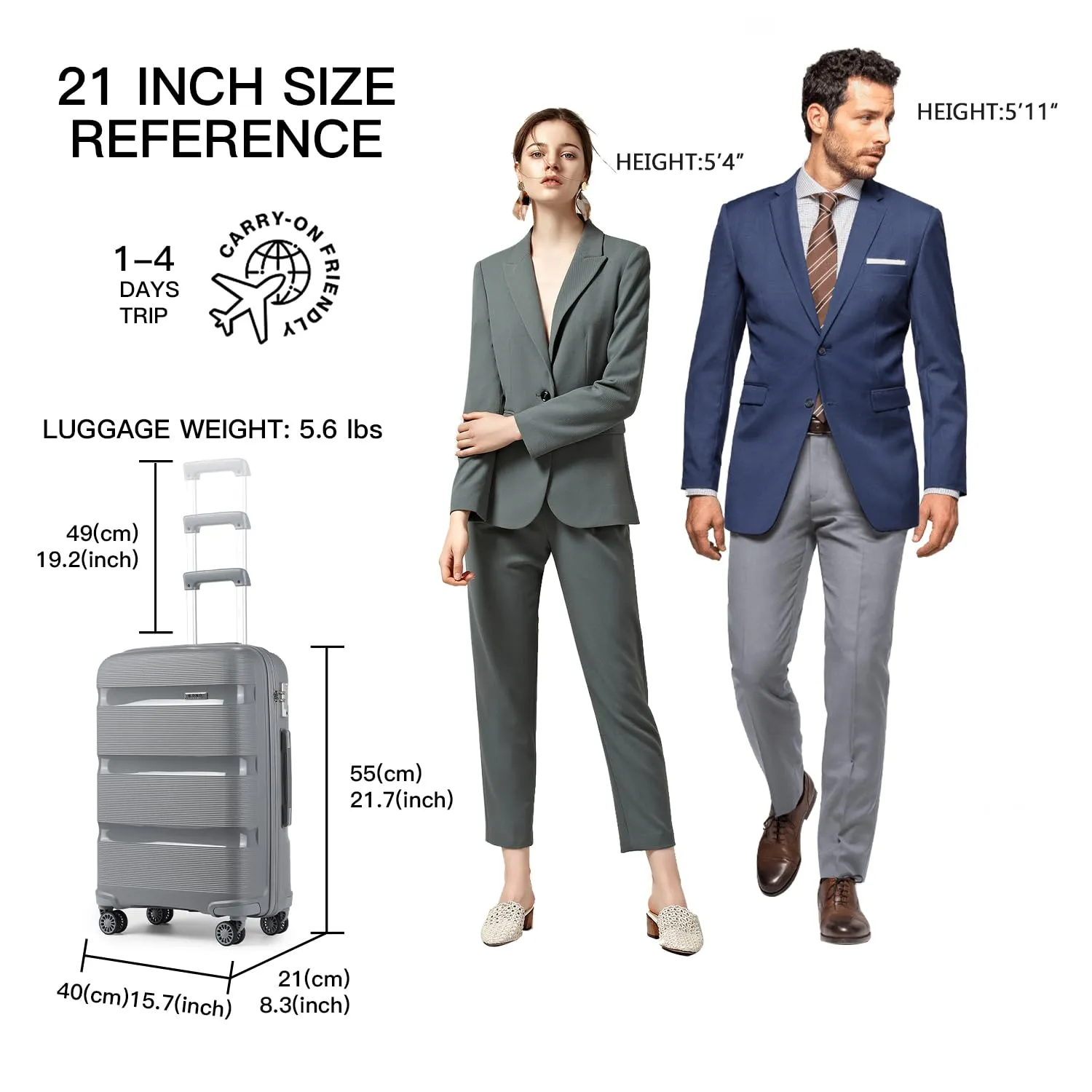 Kono Set 3 Valigie 20 24 28 Rigide Trolley TSA Polipropilene