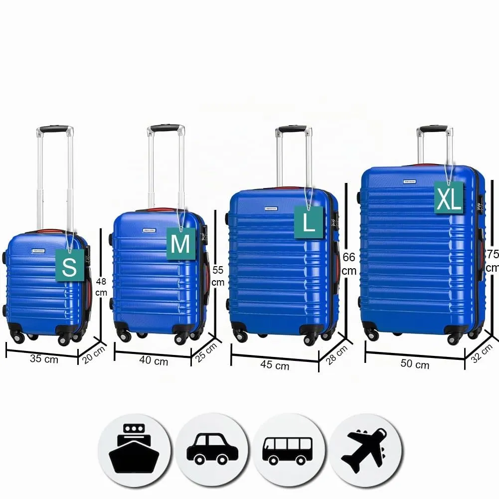 Provitera Set 4 Valigie Rigide ABS S-M-L-XL Trolley Blu