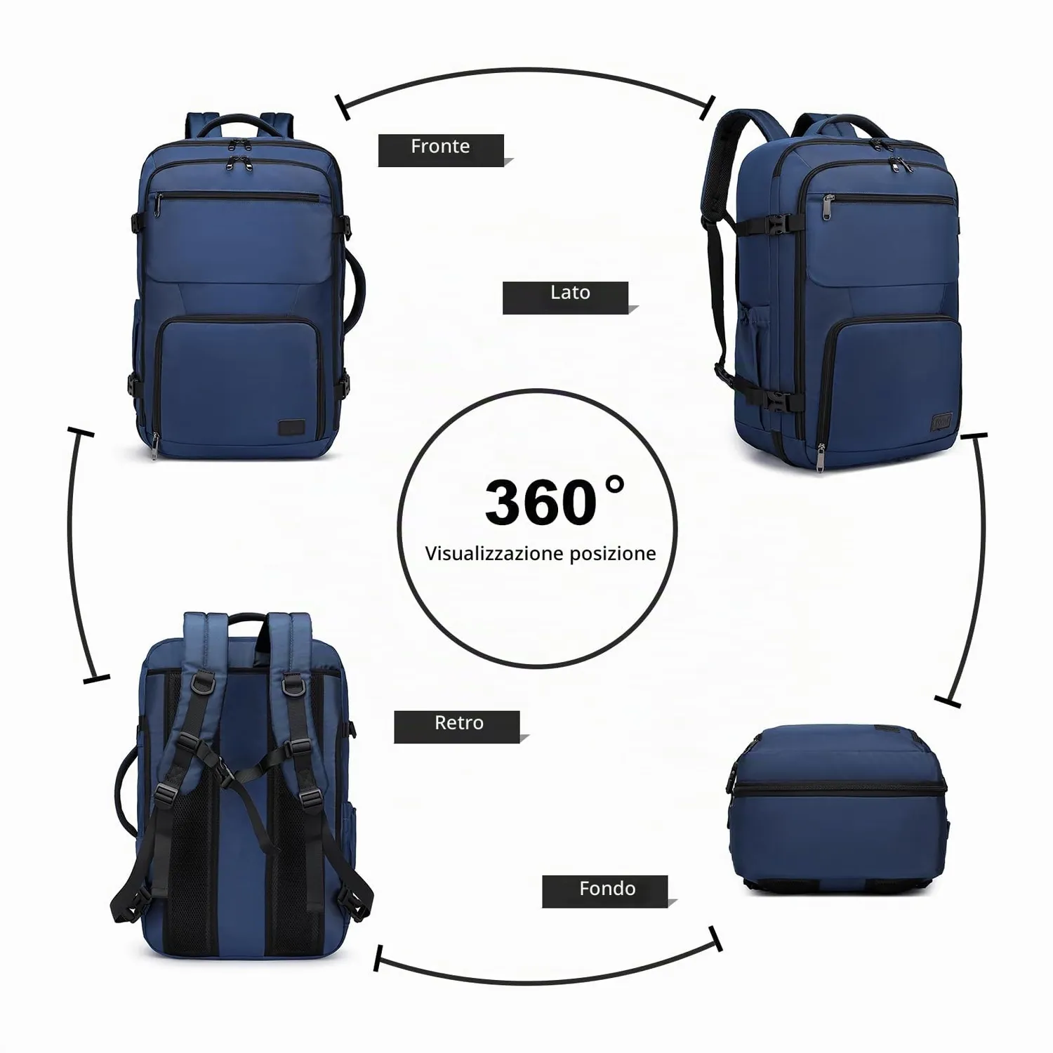 Kono Zaino Viaggio 55x35x20 bagaglio mano blu 38L