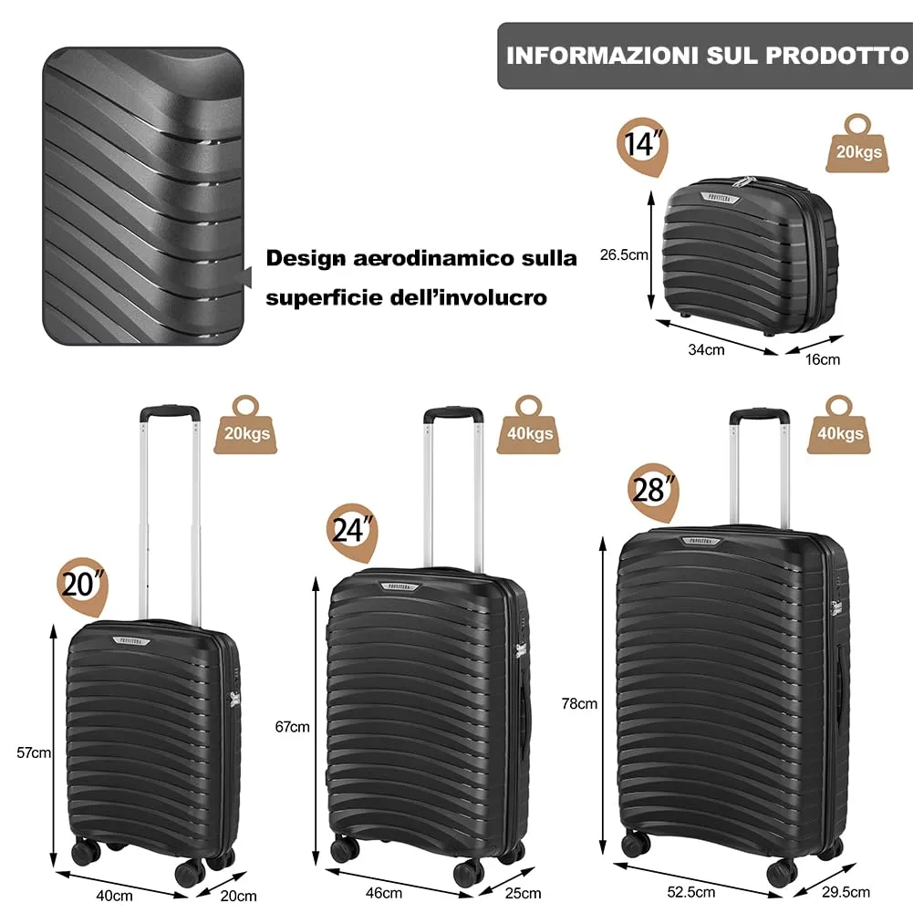 Provitera Set 4 Valigie Rigide Nere con Beauty Case