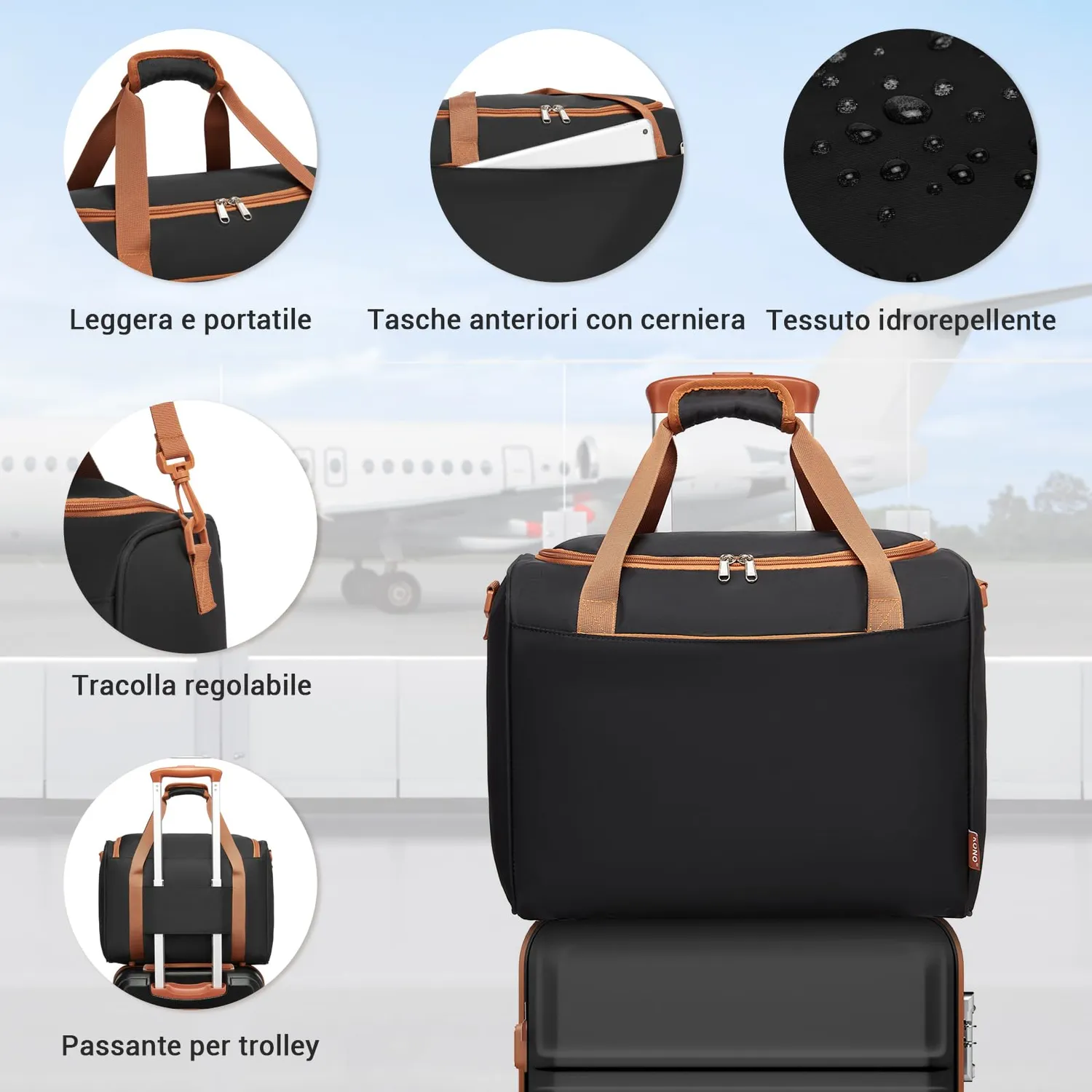 Kono Set 4 Valigie 55/66/75cm + Borsa 40x30x20 Nero