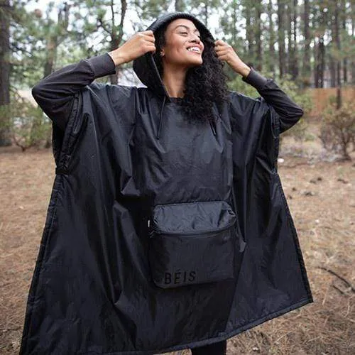 Beis Packable Poncho mantella Nero richiudibile