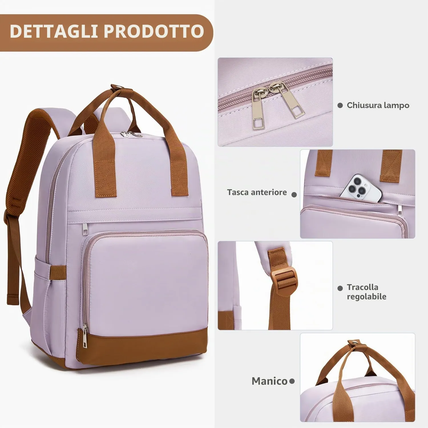 Kono Zaino Porta PC 15,6" Antifurto USB Viola/Marrone