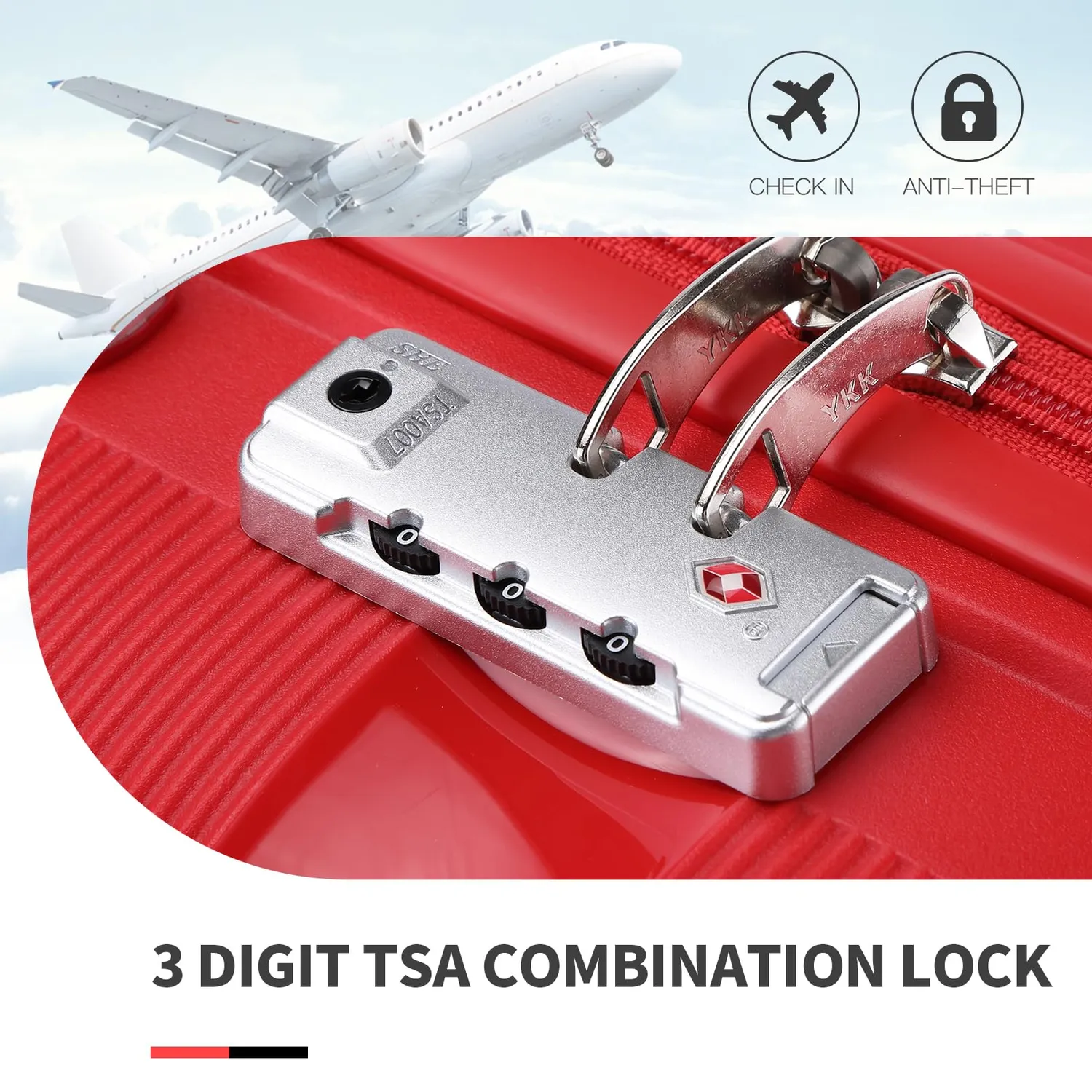 Kono Set Valigie 20 24 28 da 3 Pezzi Rigidi Trolley TSA Leggero