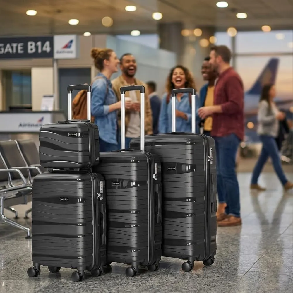 Provitera Set 4 Valigie Rigide PP Nero con Beauty Case