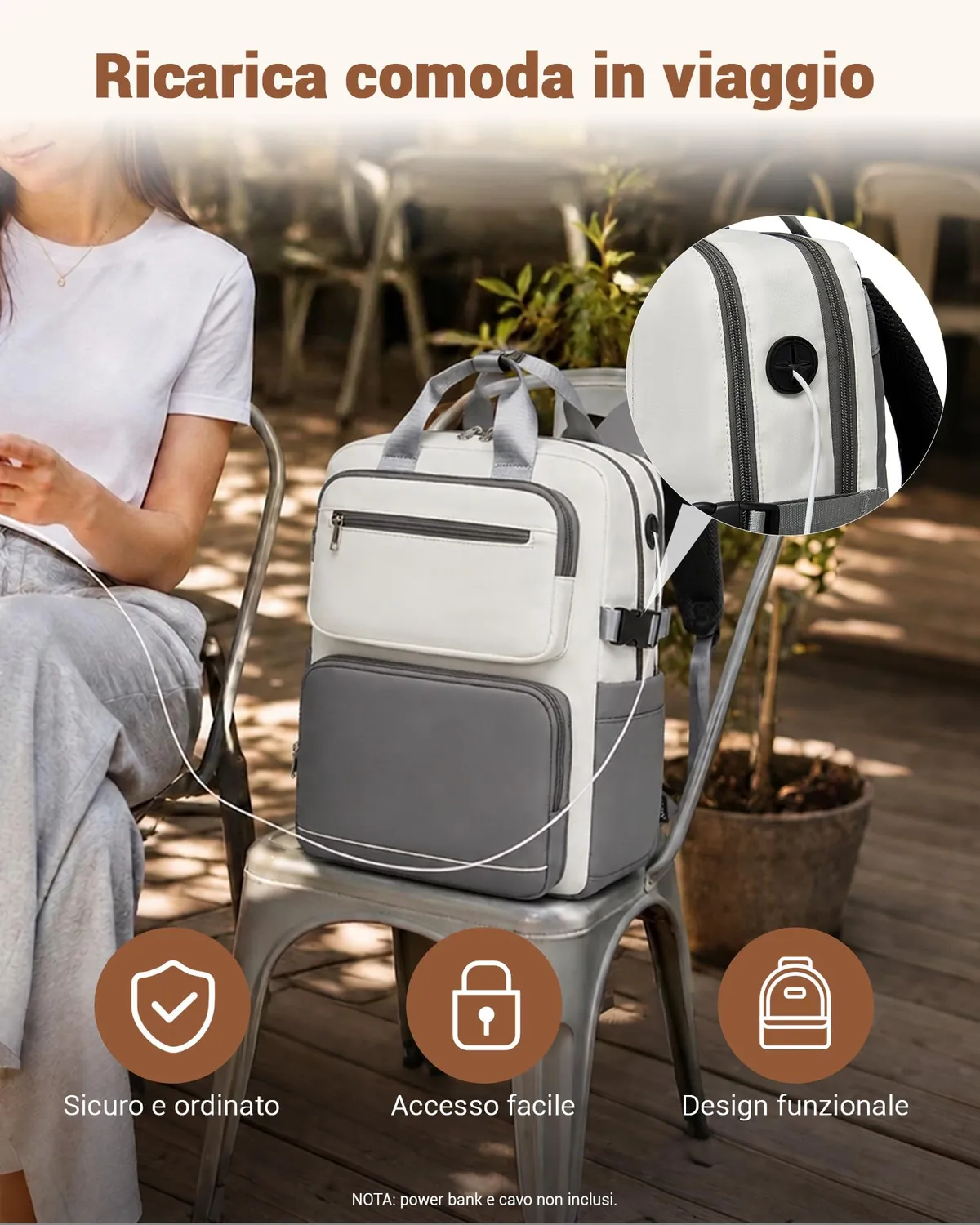 Kono 15,6 Pollici zaino porta PC beige/grigio impermeabile
