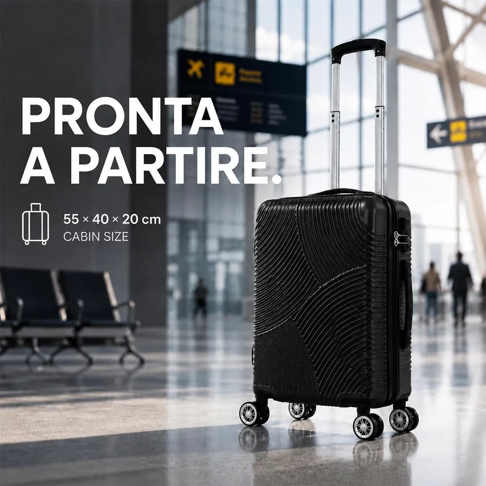 Provitera Trolley Cabina Rigido valigia ABS nero 55x40x20