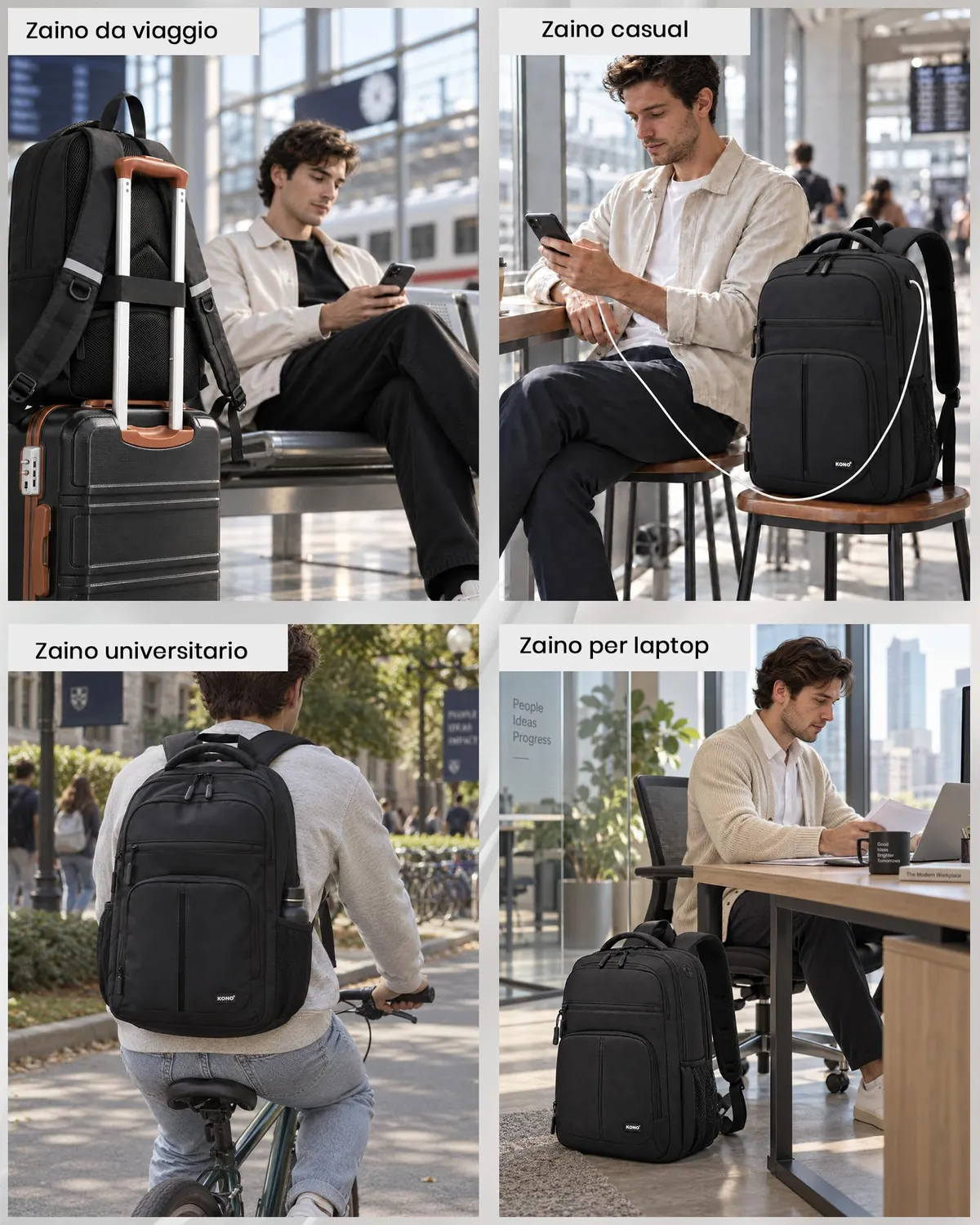 Kono Zaino Porta PC 15,6 Pollici Nero antifurto USB