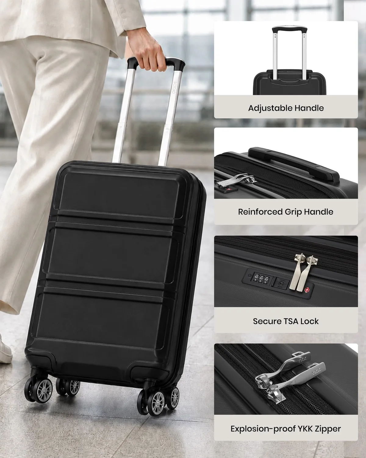 Kono Valigia Rigida ABS+PC 20" 55x40x22 bagaglio a mano TSA