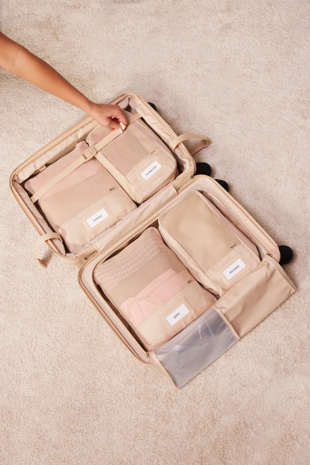 Beis Compression Packing Cubes organizer 4 pezzi beige a compressione