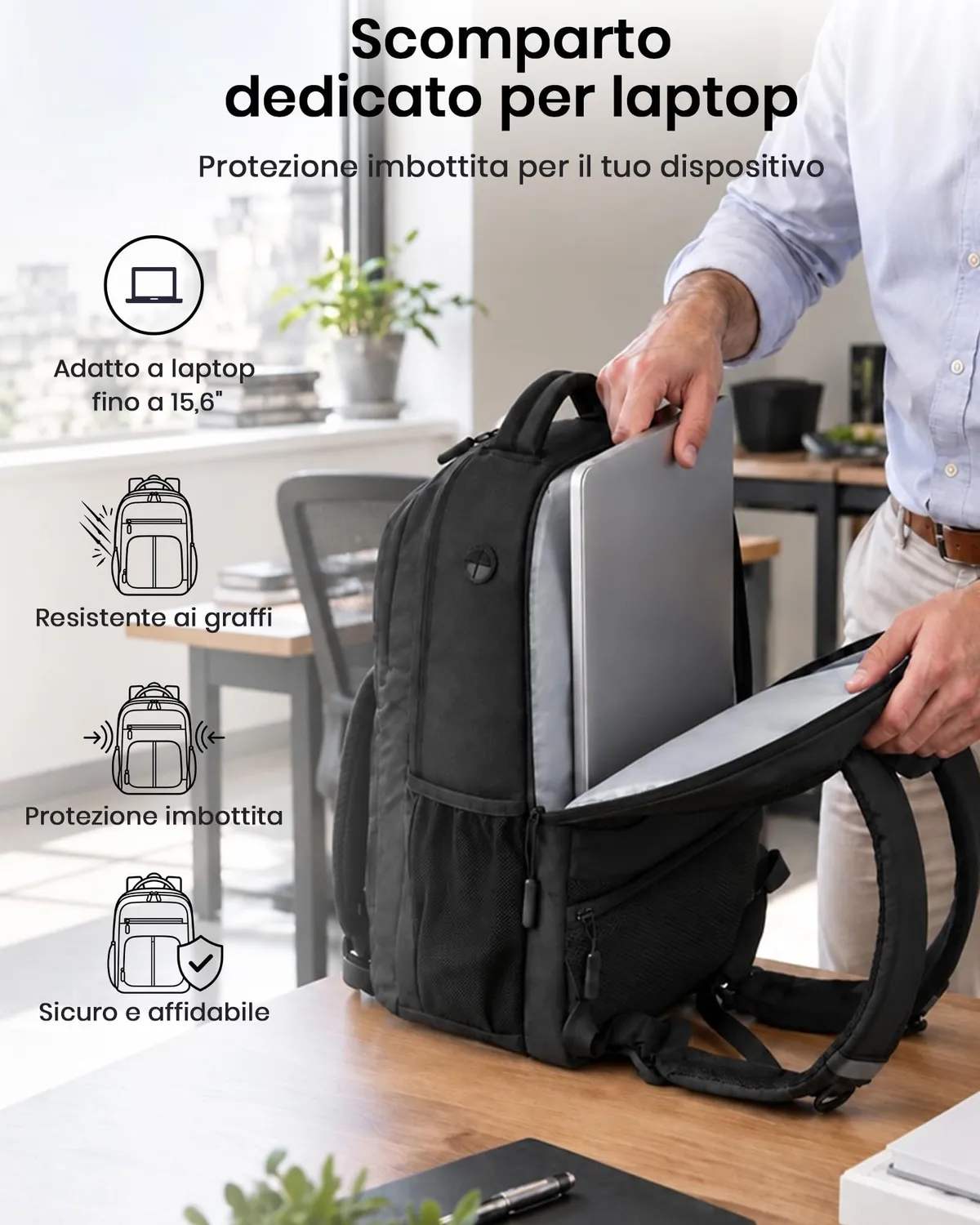 Kono Zaino Porta PC 15,6 Pollici Nero antifurto USB