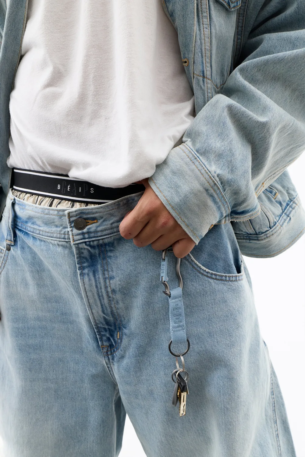 Beis Gap x Beis moschettone Denim Blue portachiavi apribottiglia