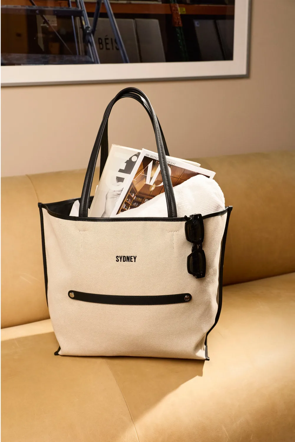 Beis Canvas and Leather tote bag black