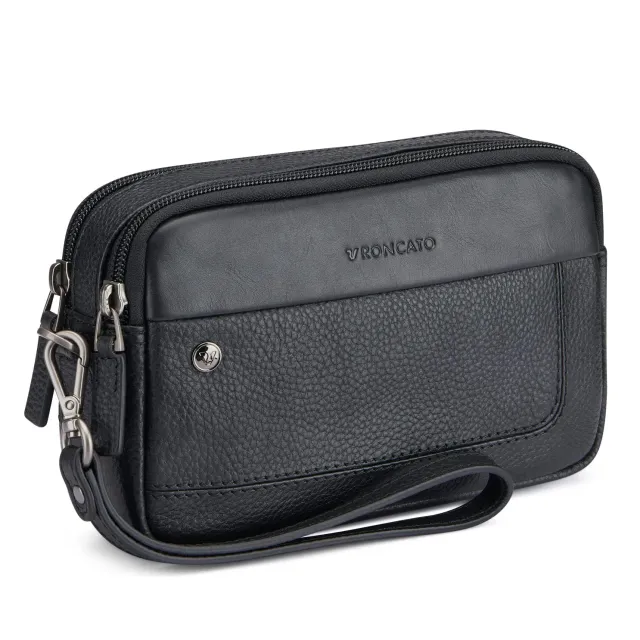 Roncato Alaska Pochette Uomo Pelle Nera Zip Beauty