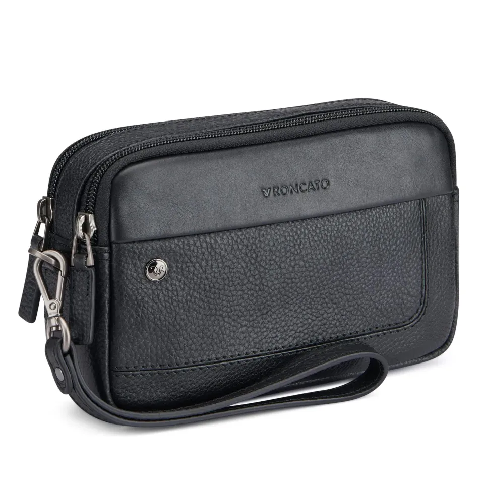 Roncato Alaska Pochette Uomo Pelle Nera Zip Beauty