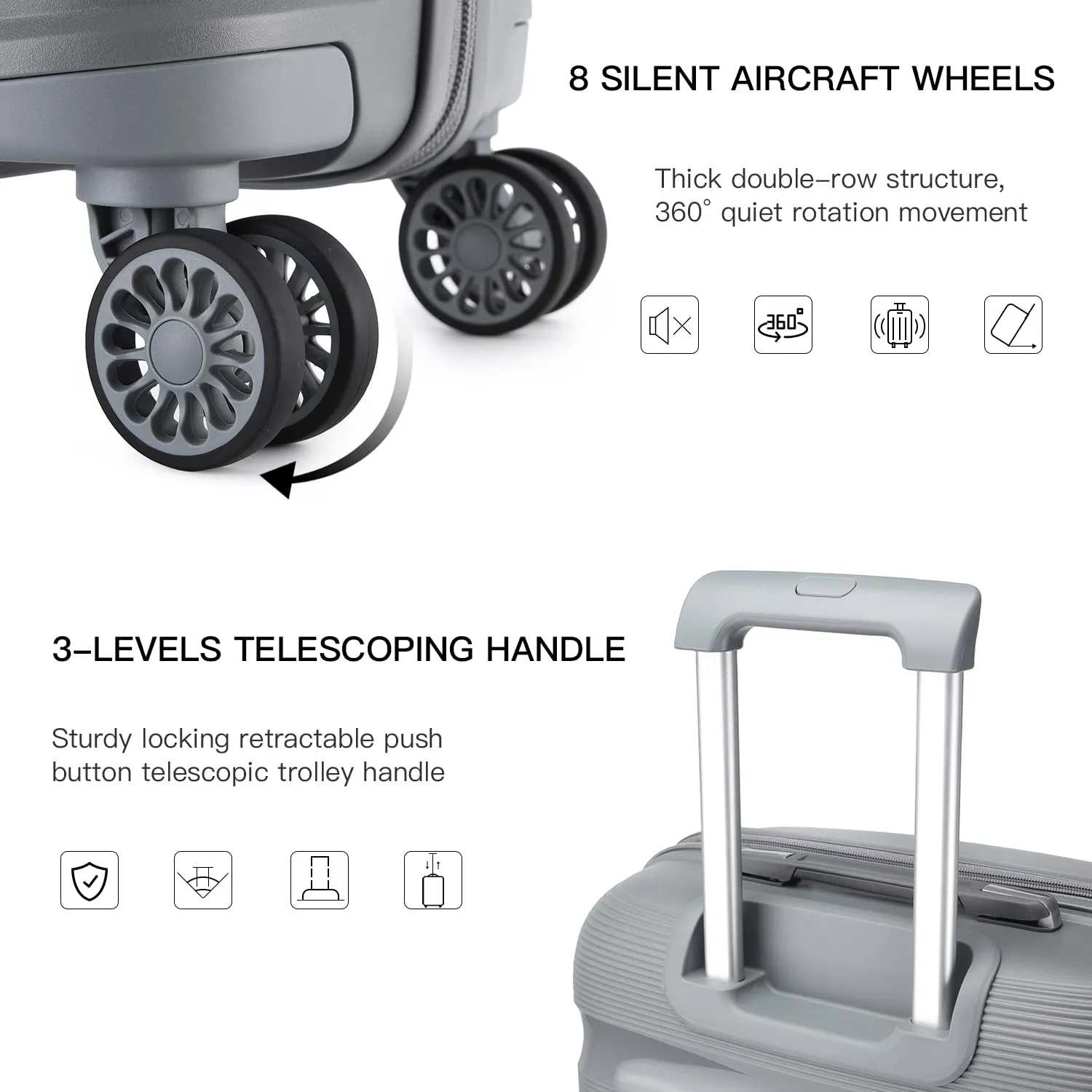Kono Set 3 Valigie 20 24 28 Rigide Trolley TSA Polipropilene