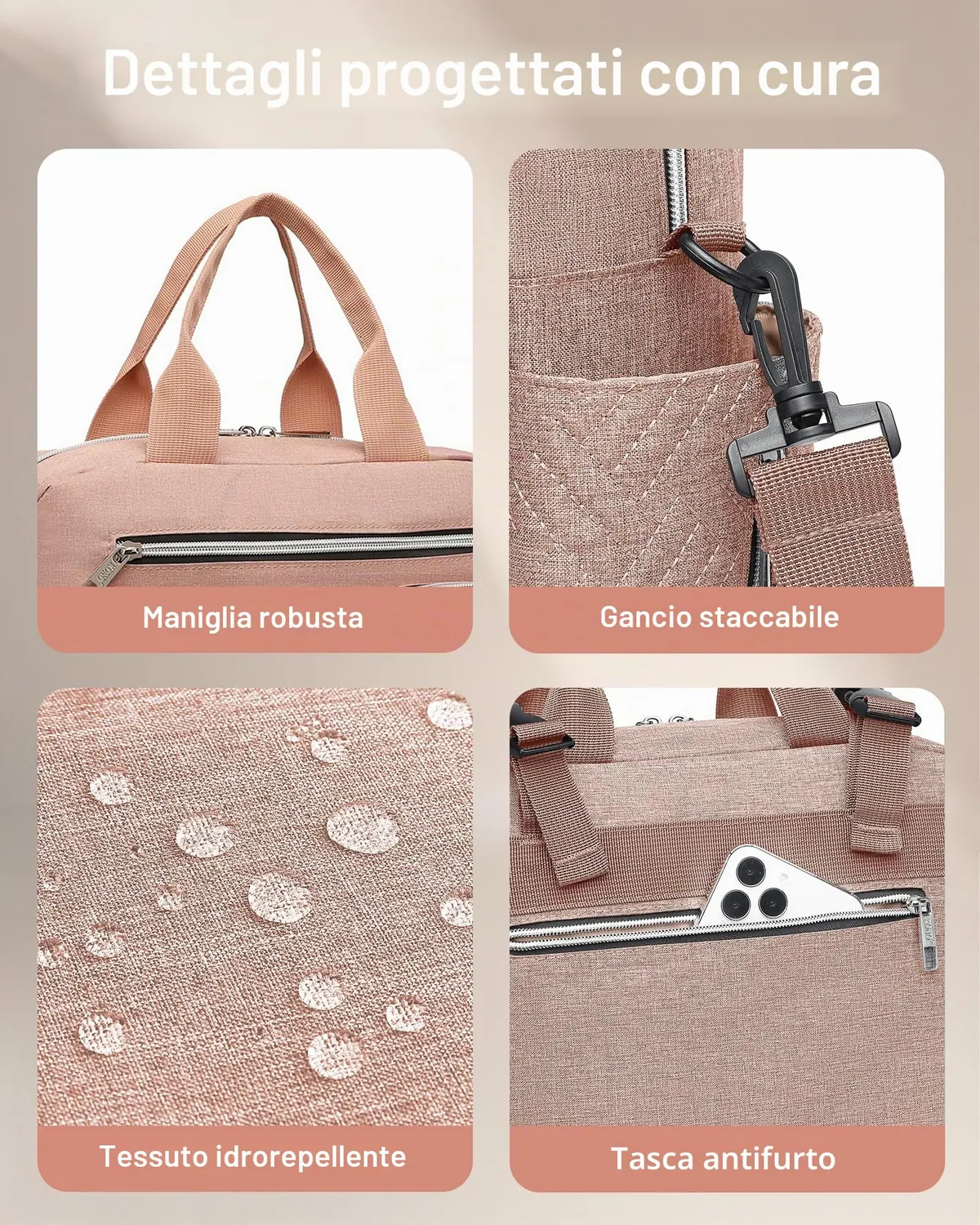 Kono Borsa Fasciatoio Rosa Impermeabile con Termiche