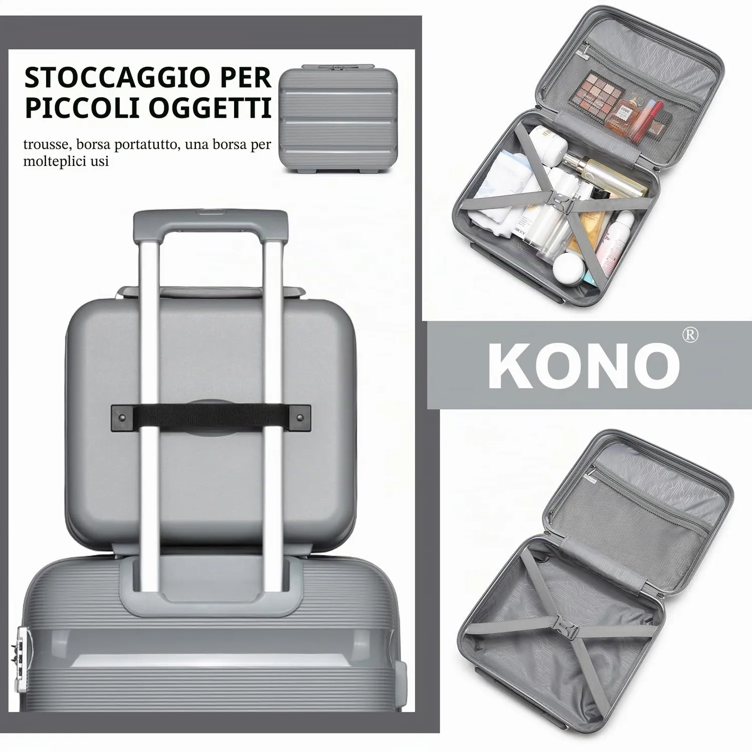 Kono beauty case rigido grigio 15 litri polipropilene