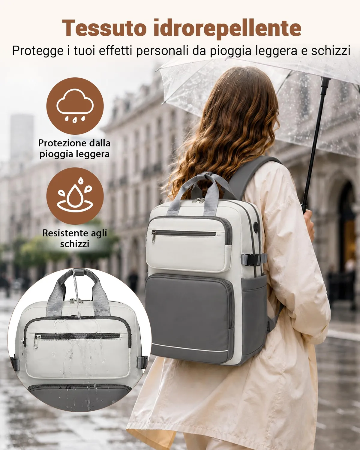 Kono 15,6 Pollici zaino porta PC beige/grigio impermeabile