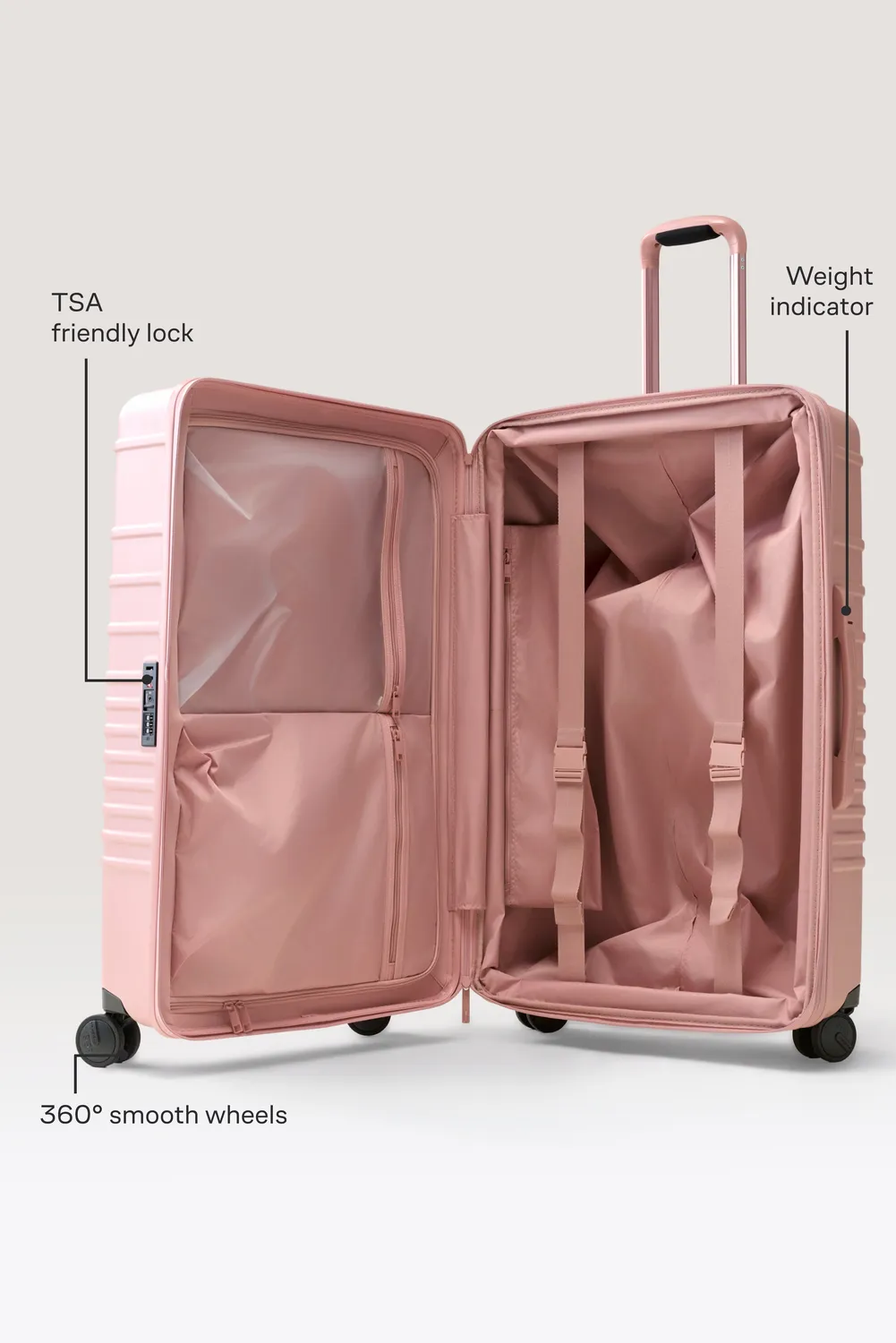 Beis The Large Check-In Roller valigia atlas pink rigida