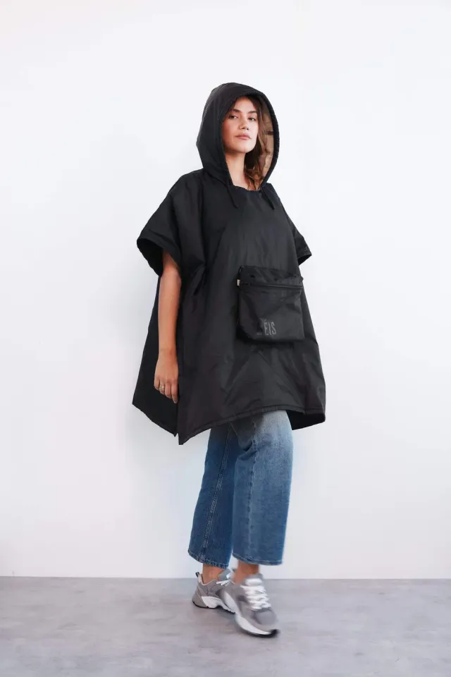 Beis Packable Poncho mantella Nero richiudibile
