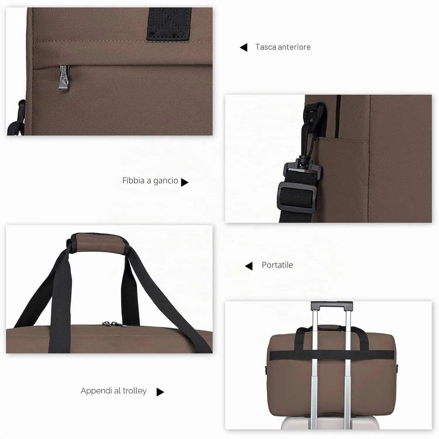 Kono Borsa da Viaggio 55x35x25cm Marrone 38L Leggera