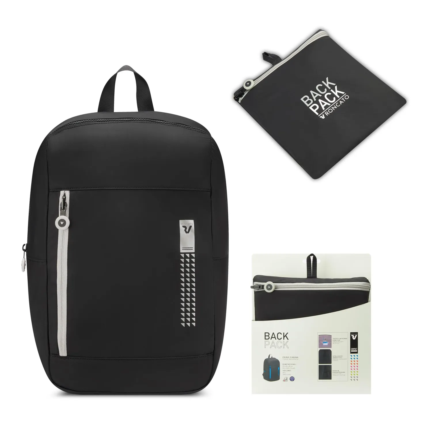 Roncato Compact Zaino Ryanair 40x20x25 Nero Pieghevole 23L