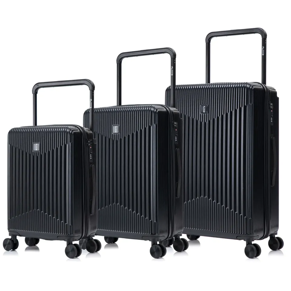 CELIMS Wide Trolley set 3 valigie nere espandibili ABS