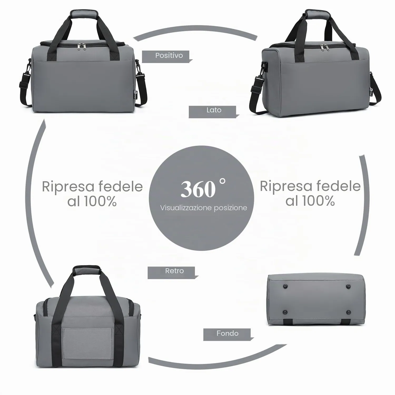 Kono Bagaglio a Mano 40x20x25 cm Borsa Grigia 20L