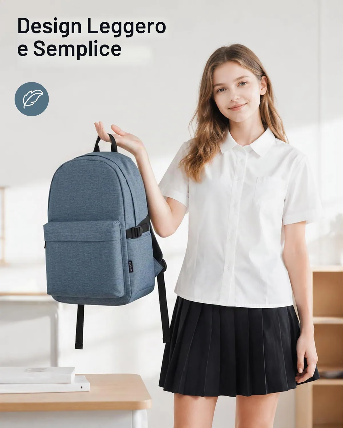 Kono zaino scuola leggero blu scuro 22L laptop 15,6"