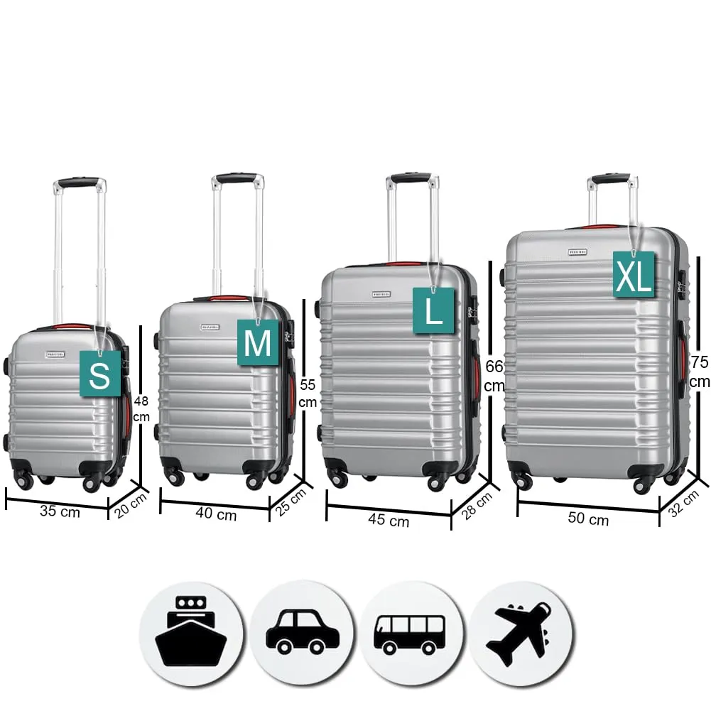 Provitera Set 4 Valigie Rigide ABS S-M-L-XL Trolley Argento