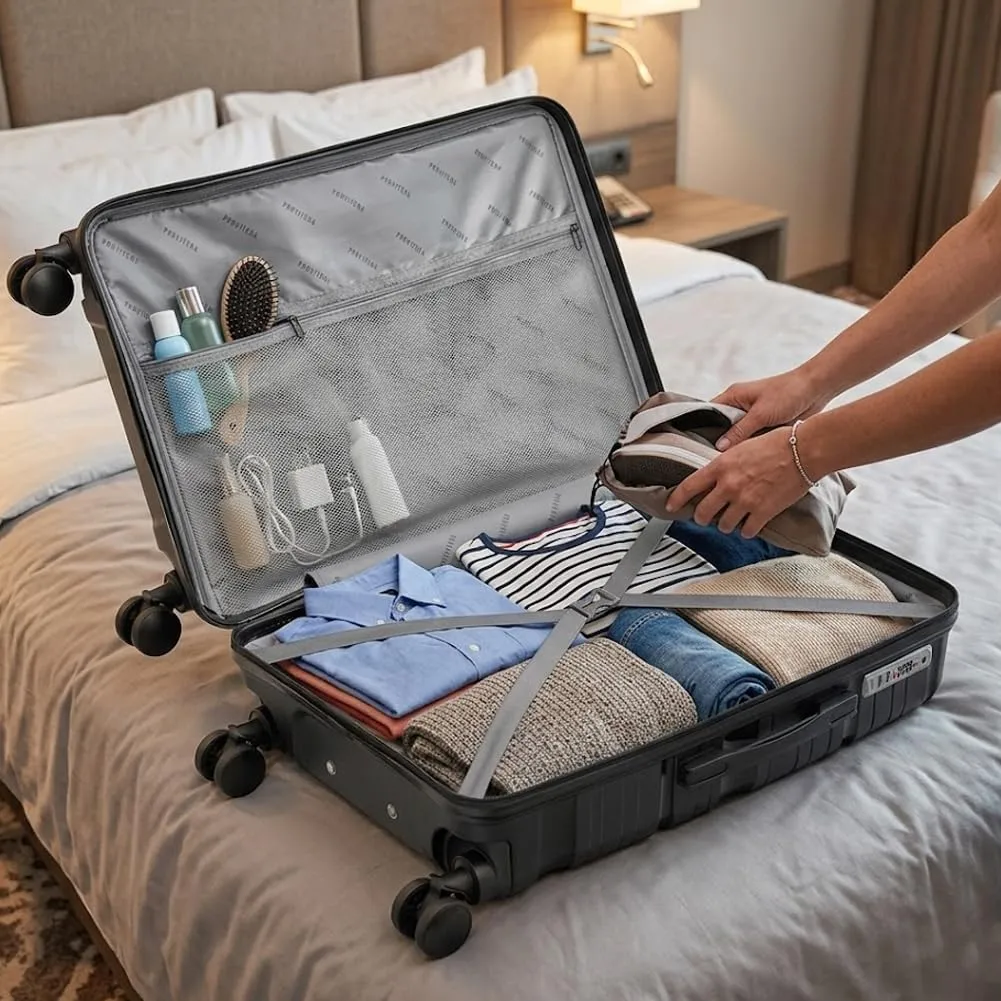 Provitera Set 4 Valigie Rigide PP Nero con Beauty Case
