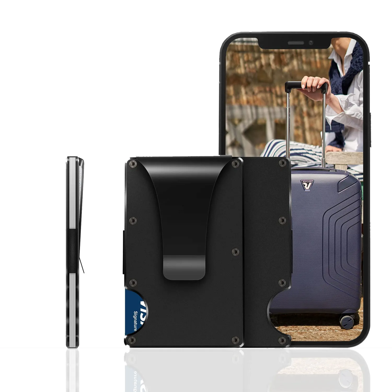 Roncato Iron Porta Carte Credito RFID Nero 8,5x5,5 cm 12 Tessere