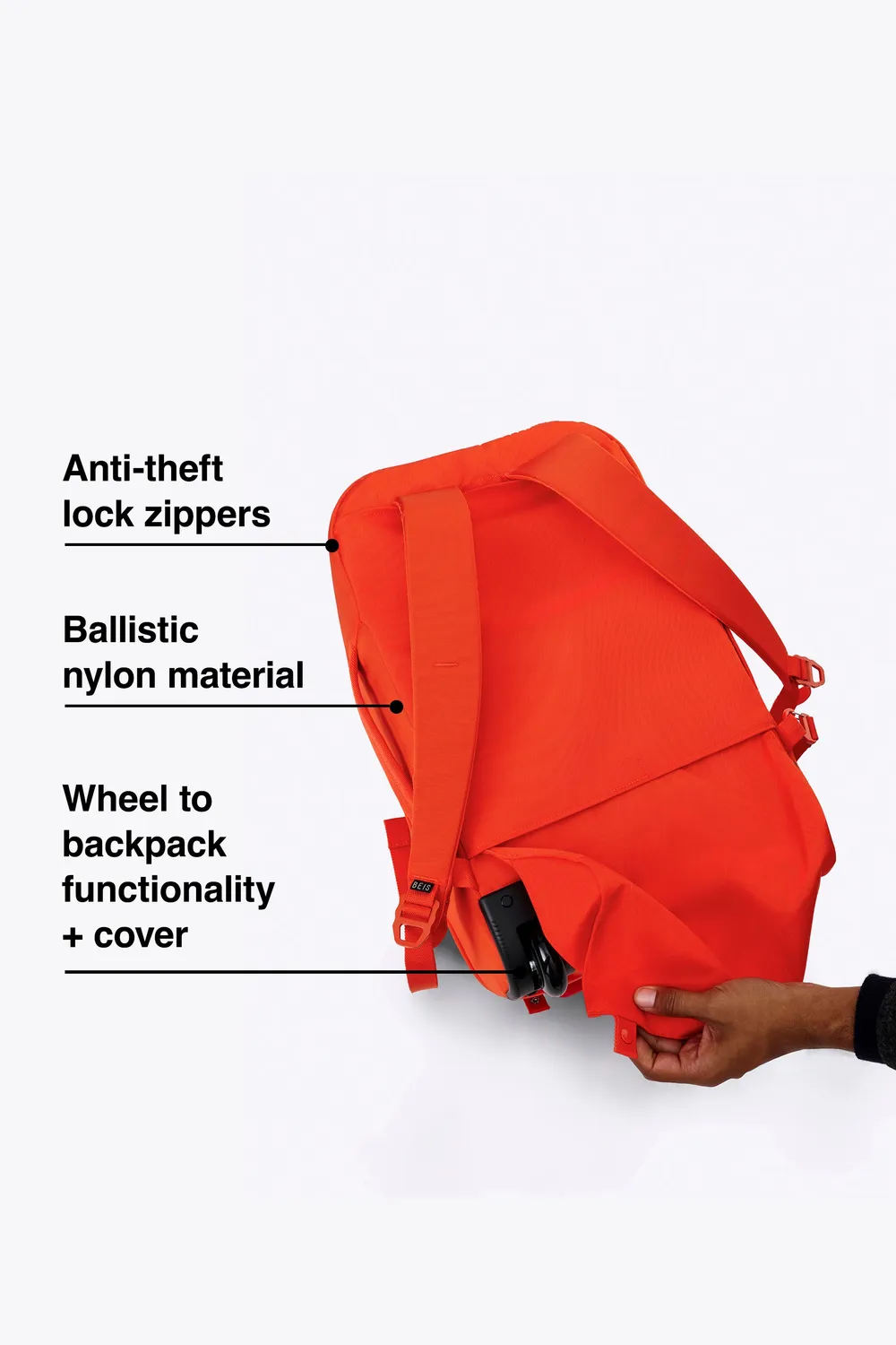 Beis Pro Rolling Backpack zaino trolley flame nylon 17"