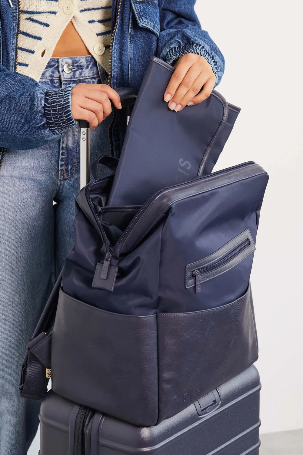 Beis Backpack Diaper Bag zaino fasciatoio blu navy con fasciatoio