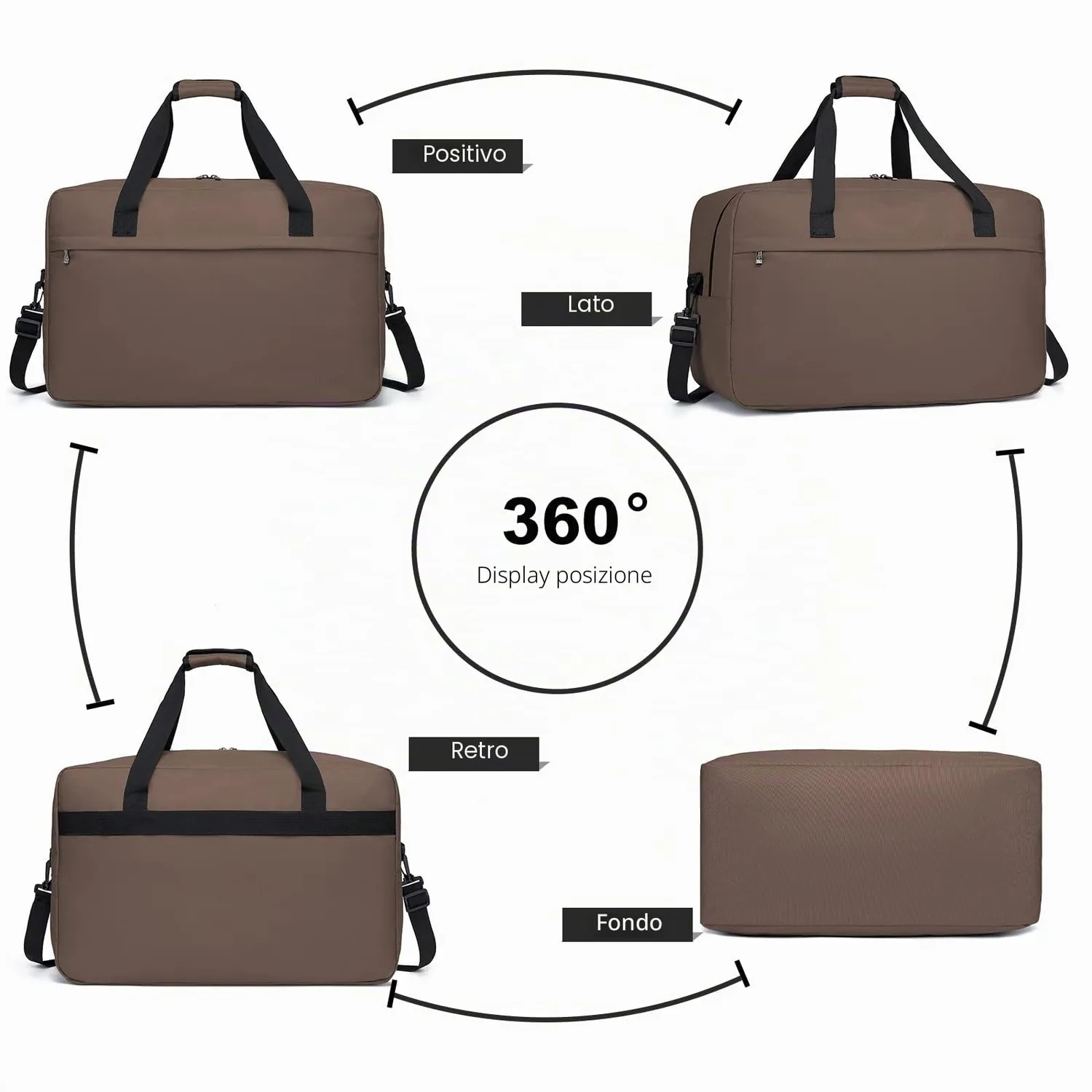 Kono Borsa da Viaggio 55x35x25cm Marrone 38L Leggera