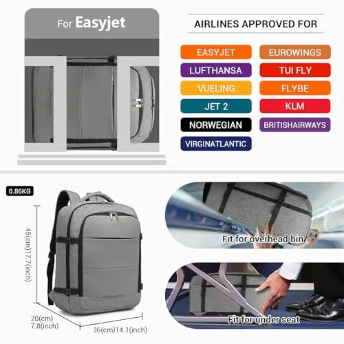 Kono 45x36x20 zaino bagaglio a mano 30L grigio EasyJet