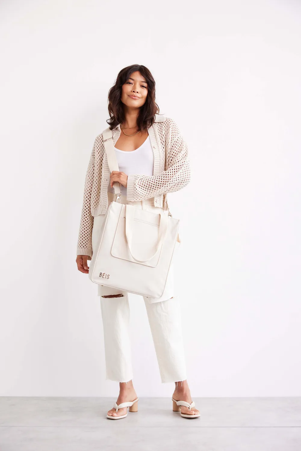 Beis North To South Tote beige borsa riciclata