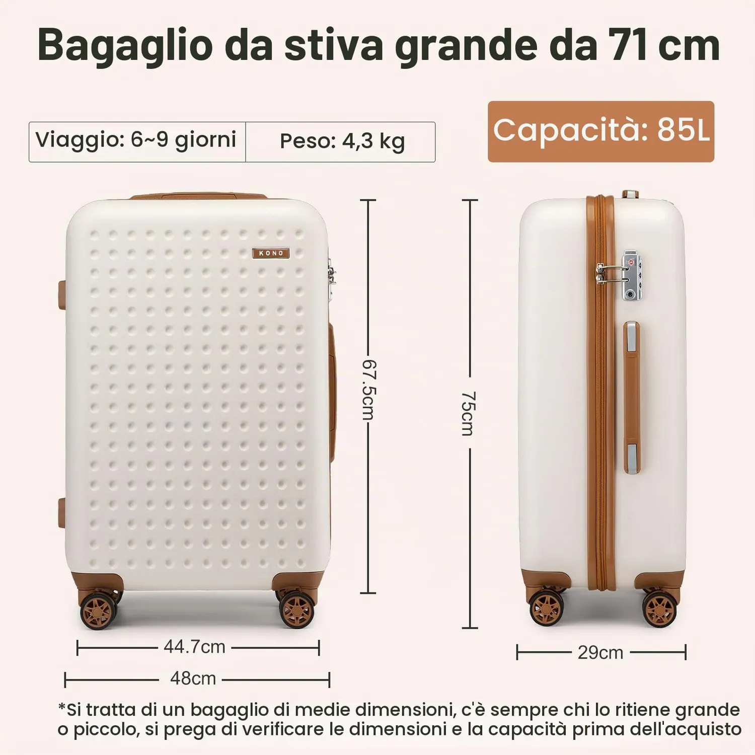 Kono Trolley Grande 75cm valigia rigida bianca 85L