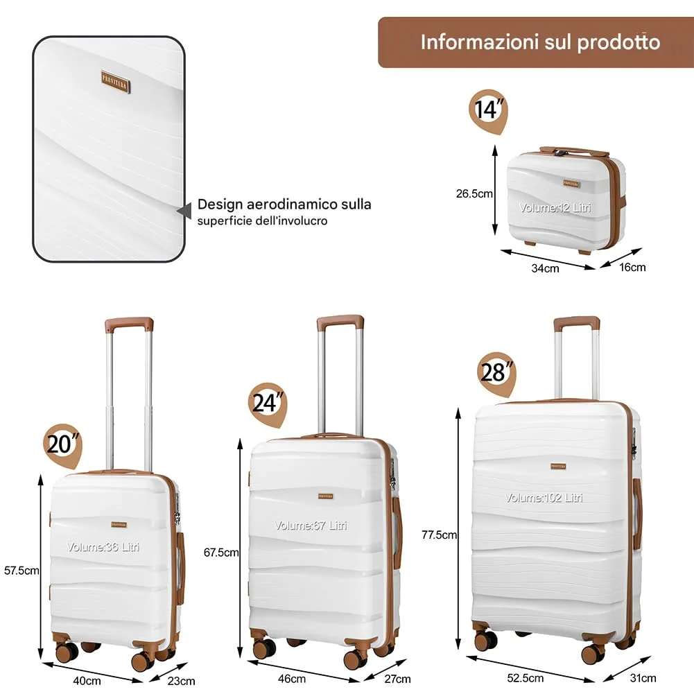 Provitera set 4 valigie rigide bianche PP 12-102L trolley