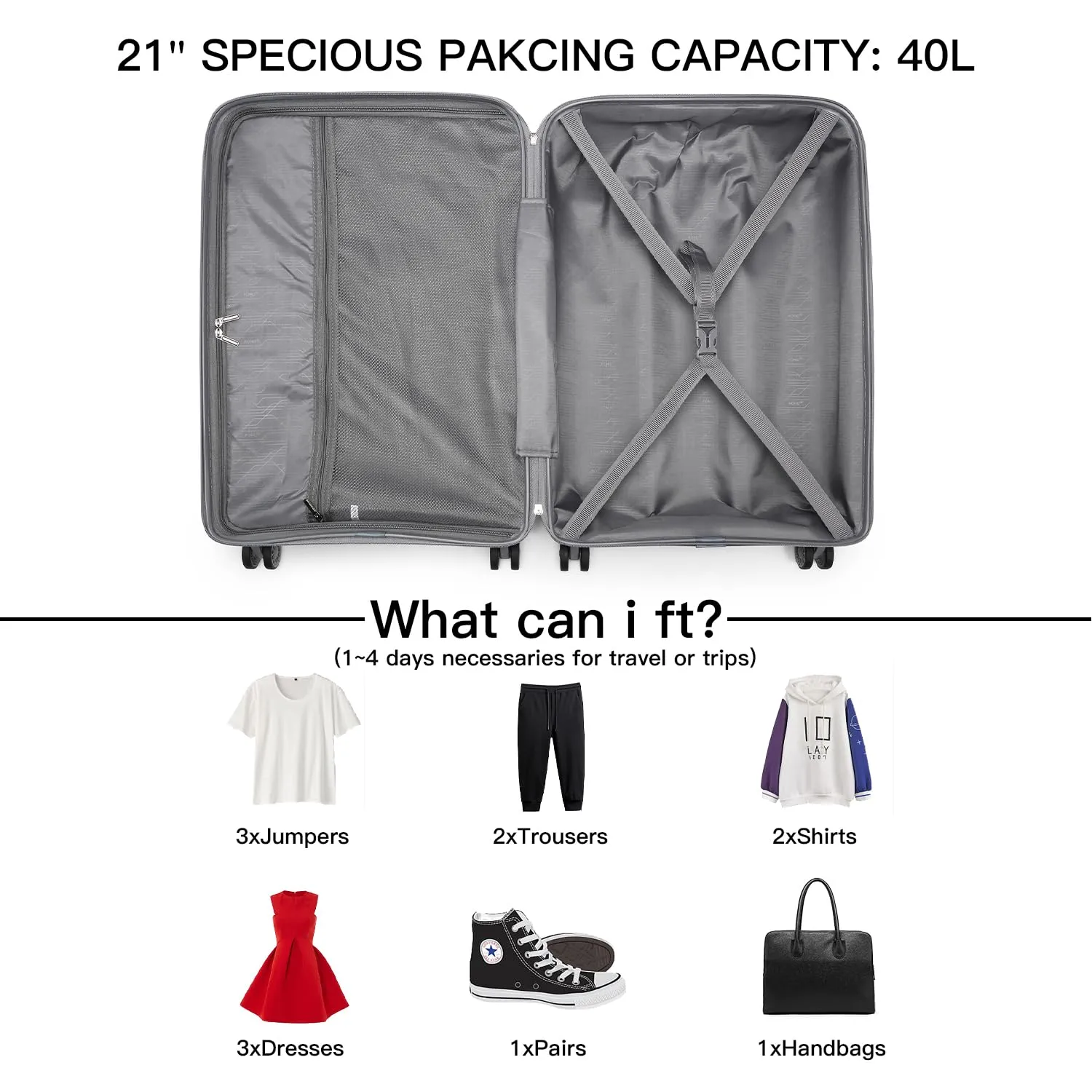 Kono Set 3 Valigie 20 24 28 Rigide Trolley TSA Polipropilene
