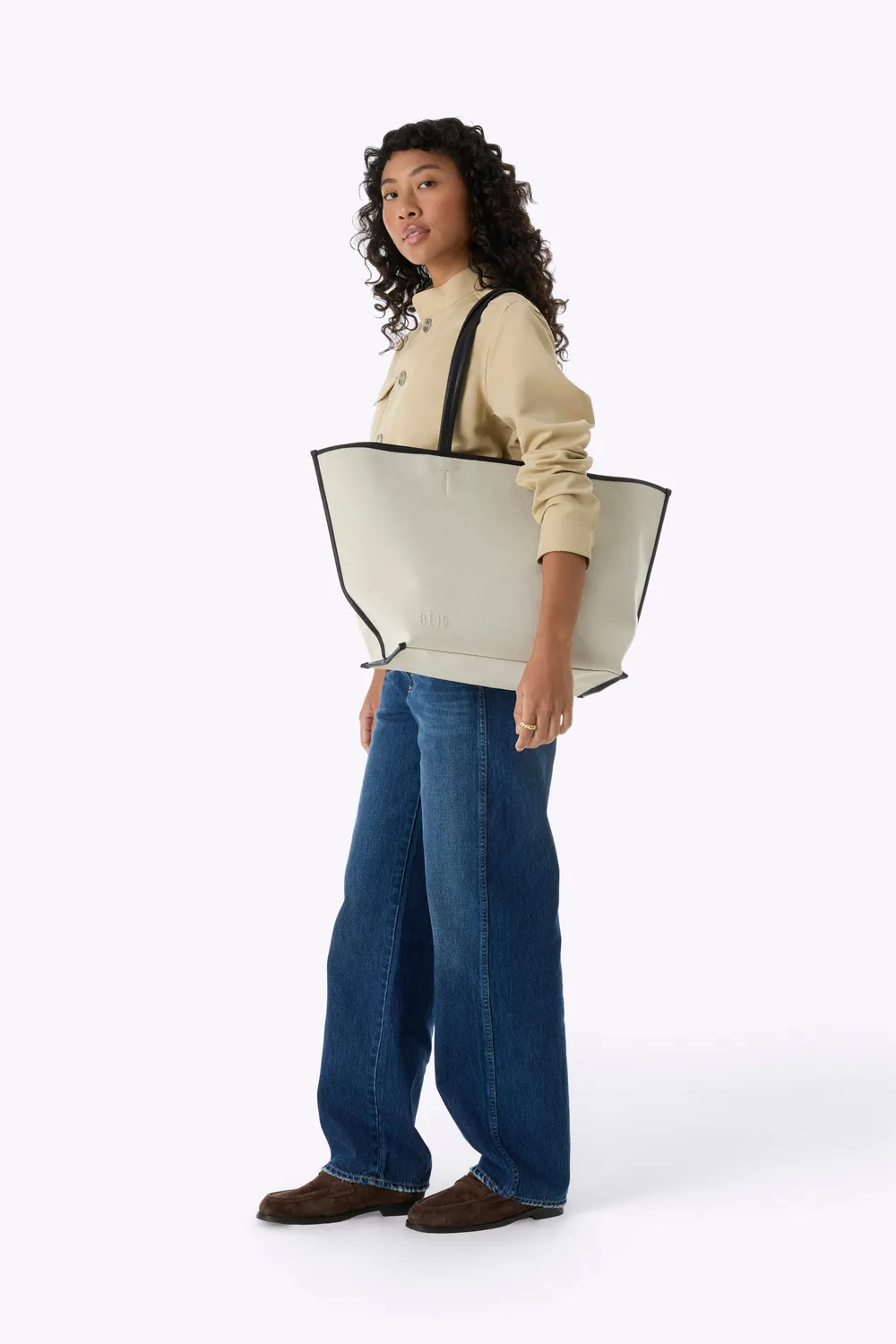 Beis Canvas and Leather tote bag black