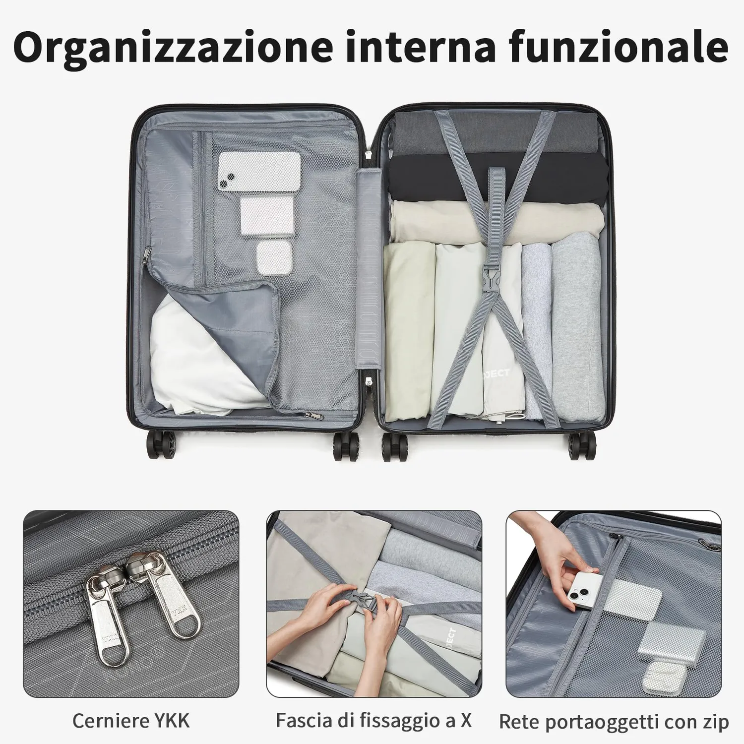 Kono trolley bagaglio a mano 55x41x20 rigido nero TSA
