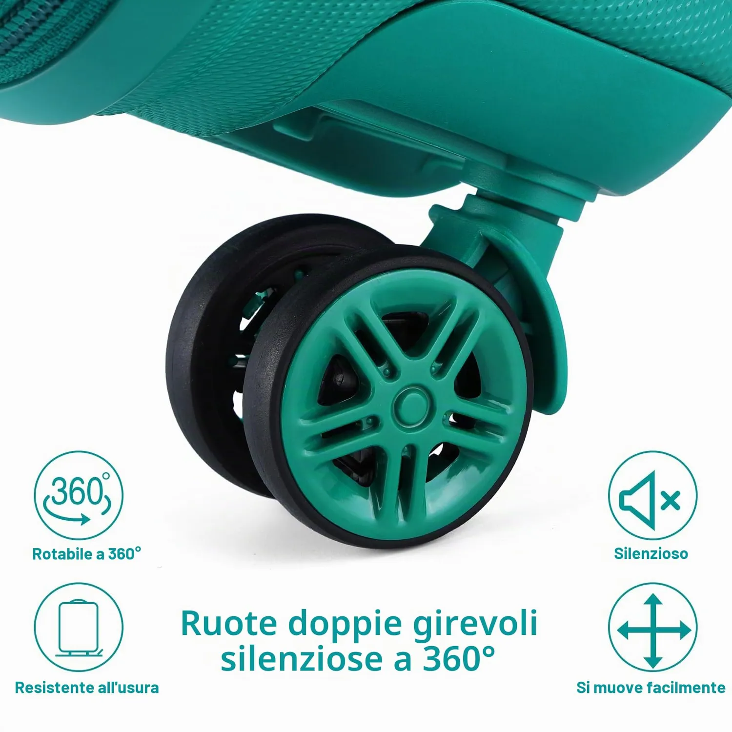 Kono set valigie 4 pezzi ABS turchese trolley TSA beauty